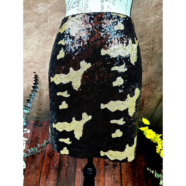 Three Eighty Two Sequined Camouflage Mini Skirt Brown Multi size S - Image 2