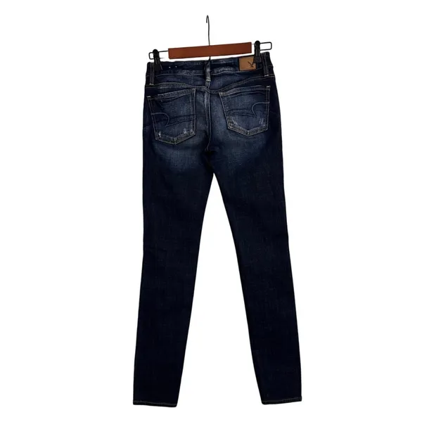 American Eagle Distressed Denim Blue Skinny Jegging Jeans Size 00 - Image 3