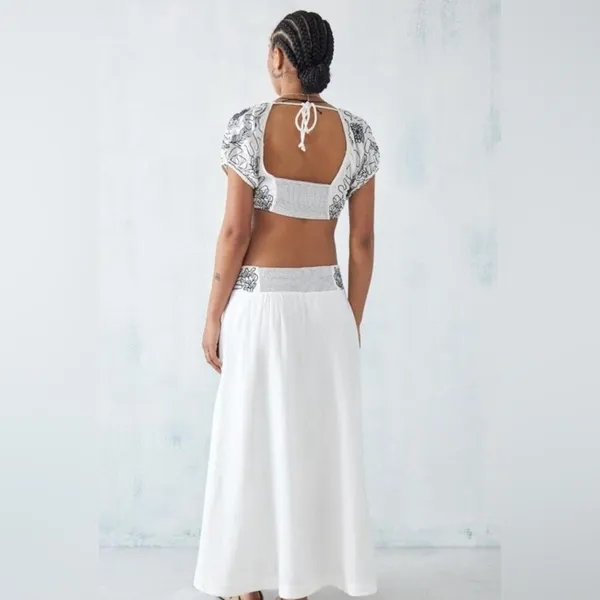 NWT Free People Lotus Set Embroidered Crop Top Maxi Skirt White & Black Size L - Image 5