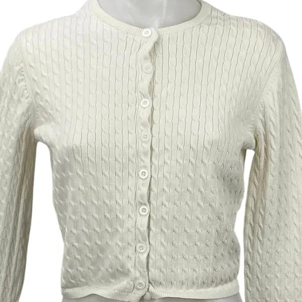Edikted White Ivory Cable Knit Long Sleeve Crop Button Up Cardigan Sweater Top S - Image 2