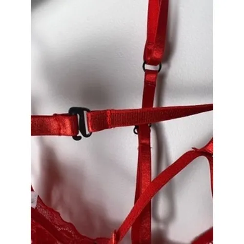 Red LG Floral Lace Cage Harness Bra Underwire Strappy‎ T-Back Lingerie Romantic - Image 4