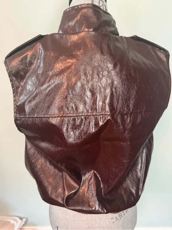 Steve Madden Glossy Burgundy Faux Leather Zip-Up Vest - Image 5