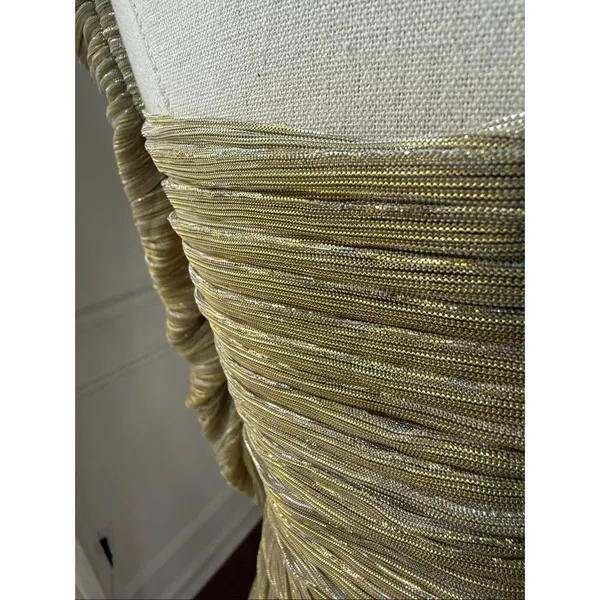 Miss Circle Sorrel Gold Ruched Chiffon Long Maxi Dress Formal Gown $250 M - Image 8