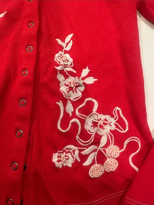 NEW Free People Candy Cane Lane Beaded Long Sleeve Snap Buttons Top Sz XS - Image 6