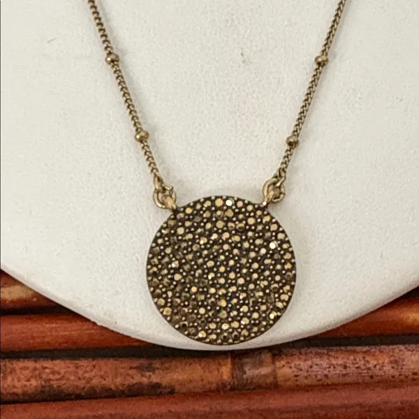 Lucky Brand Antiqued Brass Pave Crystal Disc Necklace 19”-21” - Image 2