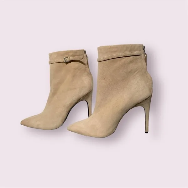 Reiss Ashton Pointed Toe Booties Stiletto Heel Suede Ankle Boots Tan - Image 7