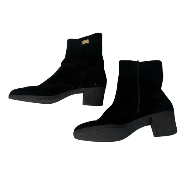 Salvatore Ferragamo Black Suede Ankle Boots Size 8.5 AA Narrow Heels Italy Lux - Image 8