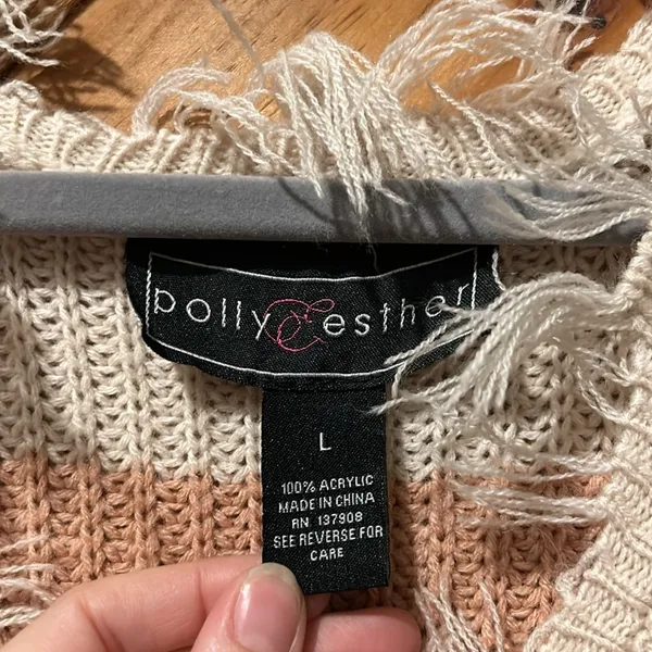Polly & Esther frayed hem chunky knit striped sweater - Image 3