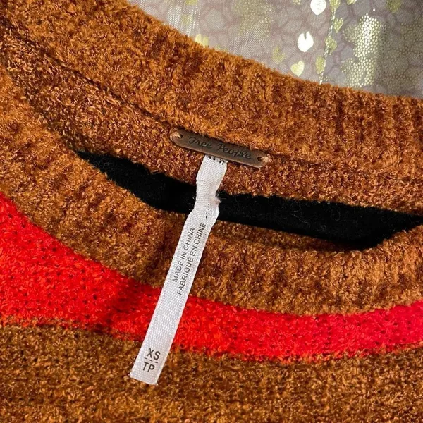 Free People All About You Pullover Striped Sweater Terracotta Oversized XS - Image 3