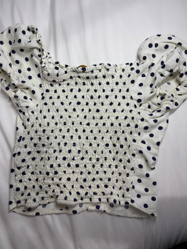 Monteau LA Cottagecore Coquette Y2K Polka Dot Puff Sleeve crop top Size M - Image 6