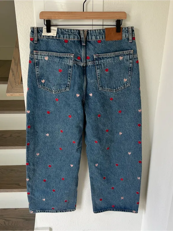Free People We The Free Deep Trance Heart Embroidered Dropped Boyfriend Jeans - Image 4