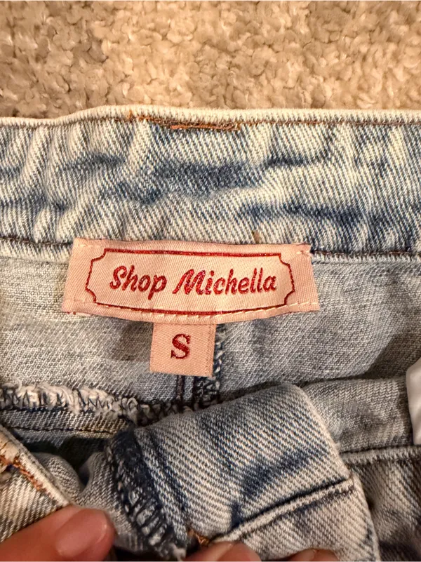 Shop Michella Light Blue Denim Mini Skirt with Chain Detail - Image 2