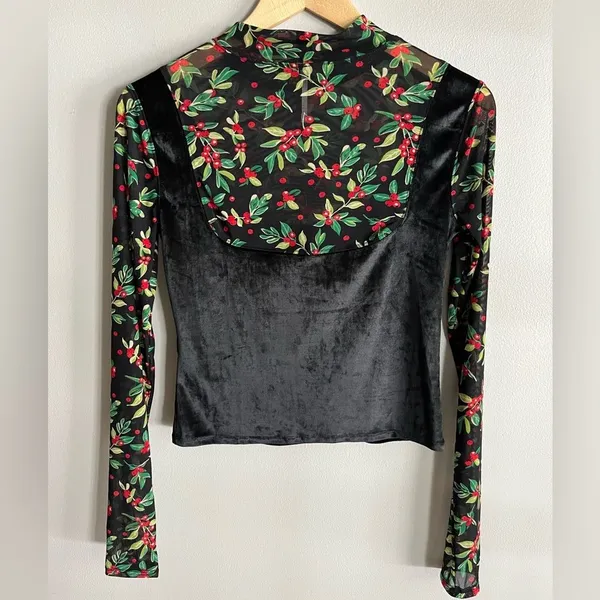Free People Intimately Floral Mesh Velvet Burnout Top Fairycore Small - Image 8