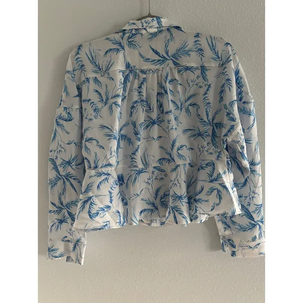 Free People Beauty Sleep‎ Shirt Womens Medium White Blue Floral Satin Lounge - Image 3