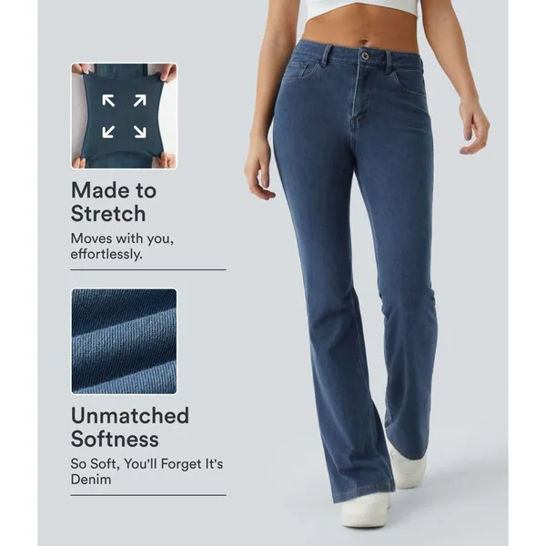Halara Flex Blue Wash Stretch Mid-Rise Casual Ultra-Soft Bootcut Jeans Small - Image 3