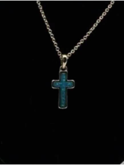 NWT Kendra Scott Turquoise Cross Necklace Gold Tone New On Card - Image 2