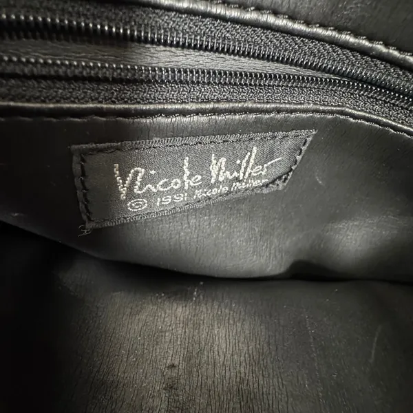 VTG 1991 Nicole Miller Paris France French‎ Themed 100% Silk Tote Bag Leather - Image 7
