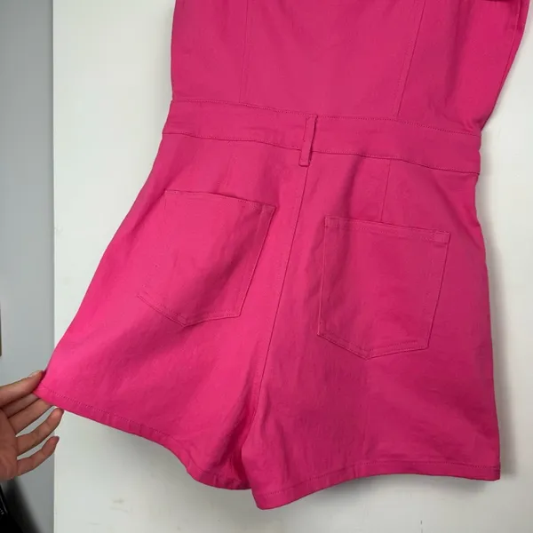 NWT Day + Moon Pink Denim Romper Button Front One Piece Size M - Image 15