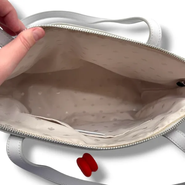 Kate Spade Tote Bag Womens Grey Saffiano Leather Silver Glitter‎ Trim Zip Top - Image 11