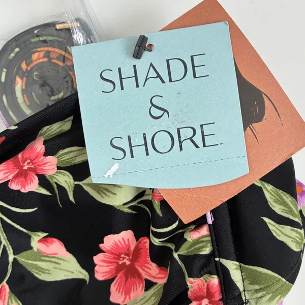 Shade & Shore‎ Womens Floral One Piece Swimsuit Black Multi Keyhole Ruched S 4-6 - Image 7