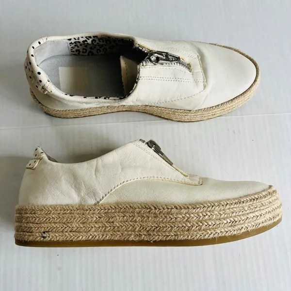 Dolce Vita Sz 6.5 White‎ Leather Platform Espadrille Slip On Shoes Zipper Front - Image 4