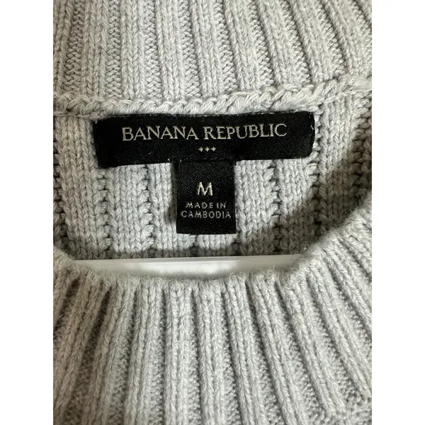 Banana‎ Republic Heather Gray Ribbed Cotton Sweater Vest Crew Neck Gray M FA23 - Image 3
