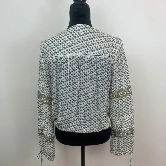 Amuse Society‎ Women's S White Floral Boho Tassel Peasant Bloomcore Blouse - Image 3