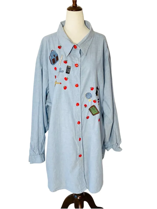 VINTAGE CST SPORT Embroidered Teacher Apple Shirt - Image 2