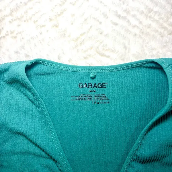 Garage Ribbed Long Sleeve Cropped Top Teal Medium - Image 2