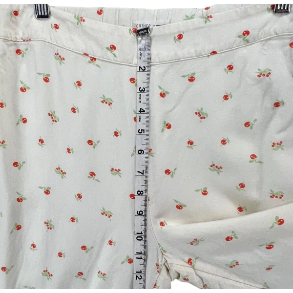 Anthropologie Feather Bone Wide Leg Talise Pants 4 Cream‎ Red Fruit Print Crop - Image 9