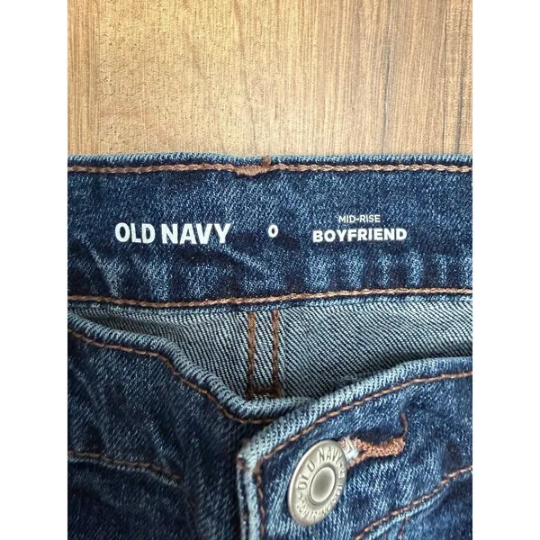 Old Navy‎ Mid Rise Boyfriend Jeans Women's Size 0 Blue Raw Hem Denim Pants - Image 5