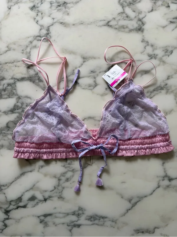 NWT Free People Intimately La Femme Lace Bralette Pink Lavender L Boho Coquette - Image 4