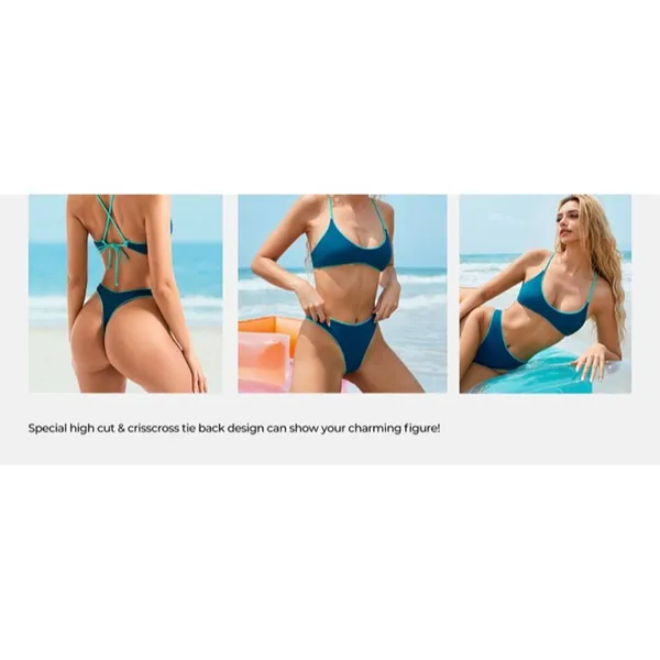 SUUKSESS High Waisted Thong Bikini Set Reversible String 2 Piece Swimsuit MEDIUM - Image 7