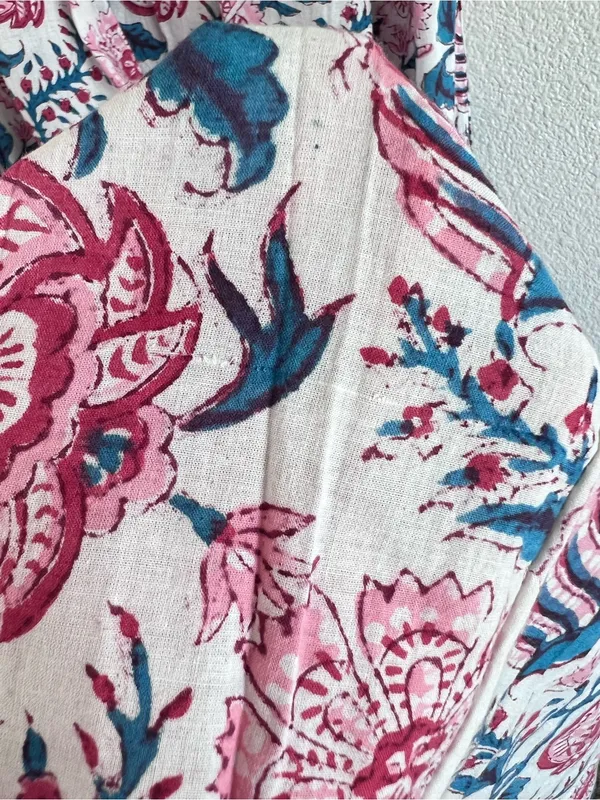 NWT Livro Women's Floral Print Tiered Maxi Dress Flutter Sleeves Pink Blue - Image 4