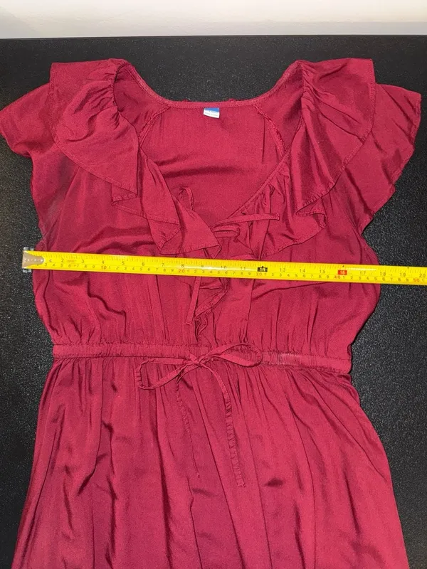 Old Navy Waist-Defined‎ Ruffle-Trim Mini Dress Burgundy Rayon Burgundy - Image 6