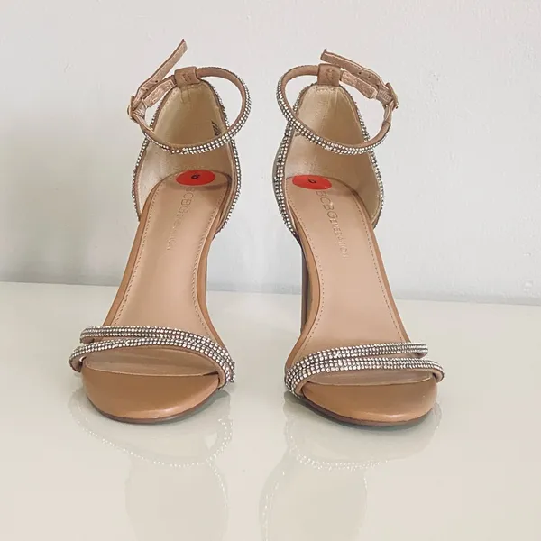 BCBGeneration Tan and Silver Strappy Heels - Image 3