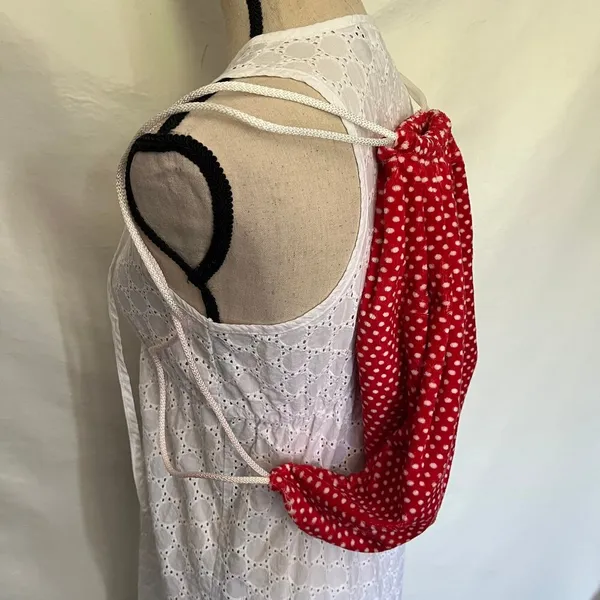 SEW SWEET MINKY Designs DrawString Tote Bag Red White Polka Dots NWT - Image 4
