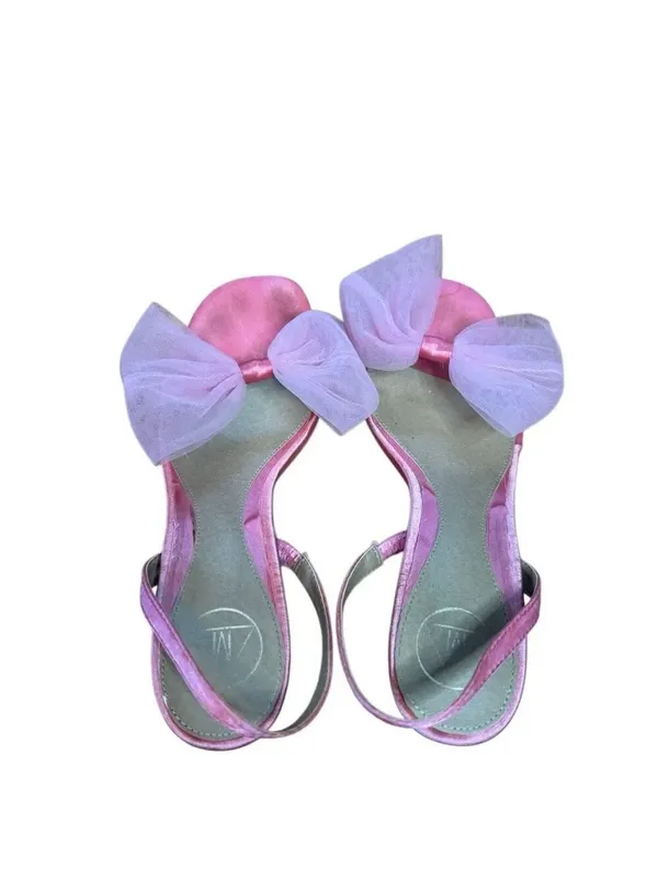 Misguided Pink Satin Slingback Kitten Heels with Tulle Bow 37 us 6.5 - Image 2