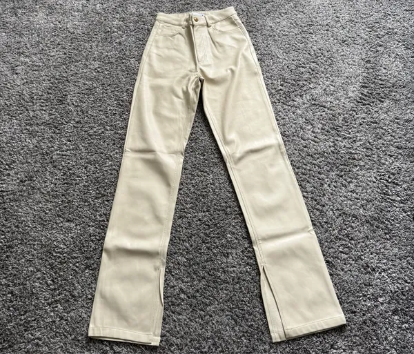 Zara Cream Boot Cut Faux Leather Pants - Image 5