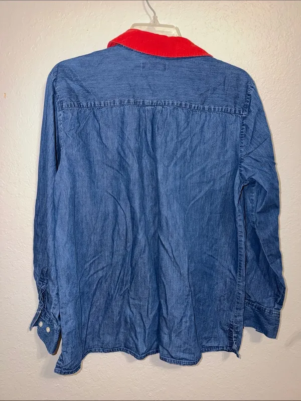 Vintage Embroidered Christmas Denim Shirt Corduroy Collar cottagecore granny 90s - Image 5