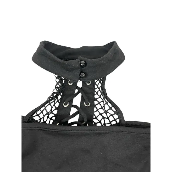 Killstar Black Gothic Crop Top Bell Sleeve Lace Up Choker Neck Witchy Emo M - Image 6