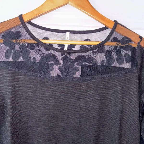 Free People Lace Inset Mesh Top Black Small - Image 5