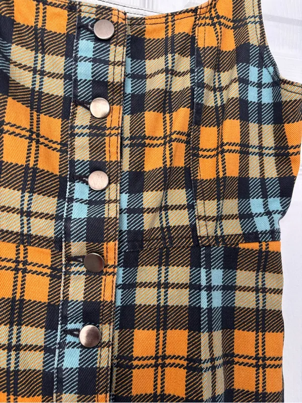 Urban Outfitters Women's Dress Sleeveless Button Down Denim Brown Plaid Size 6 - Image 3