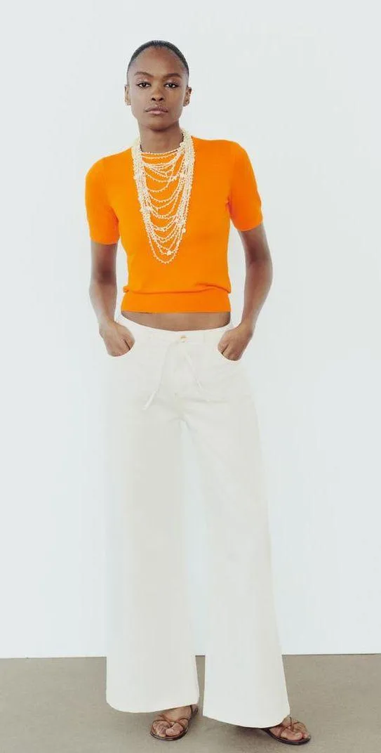 ZARA NWT White HIGH-WAISTED PALAZZO JEANS Z1975. Size Medium - Image 8