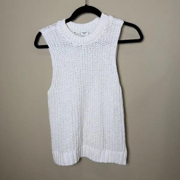 ABERCROMBIE & FITCH Open Knit Sweater Tank Top Vest White Cream Size Small - Image 2