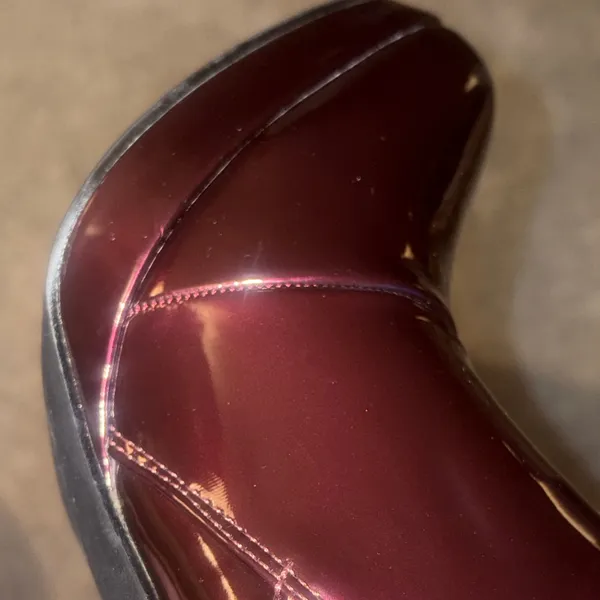 SHEIN liquid gloss cherry plum tall block healed boots size 8 new - Image 10