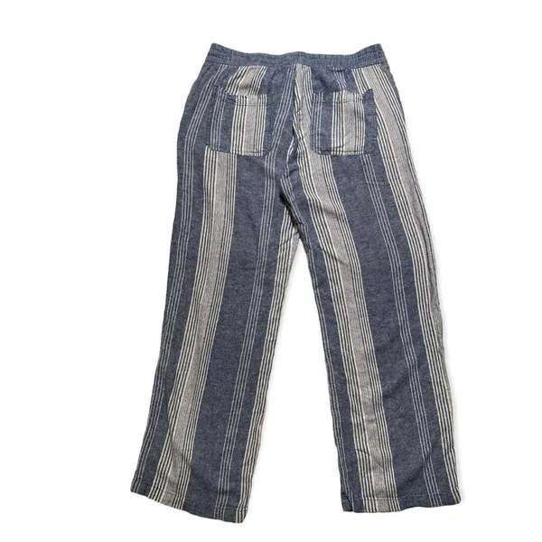 Old Navy White Blue Linen Blend loose striped pants Maritime Coastal Size: M - Image 3