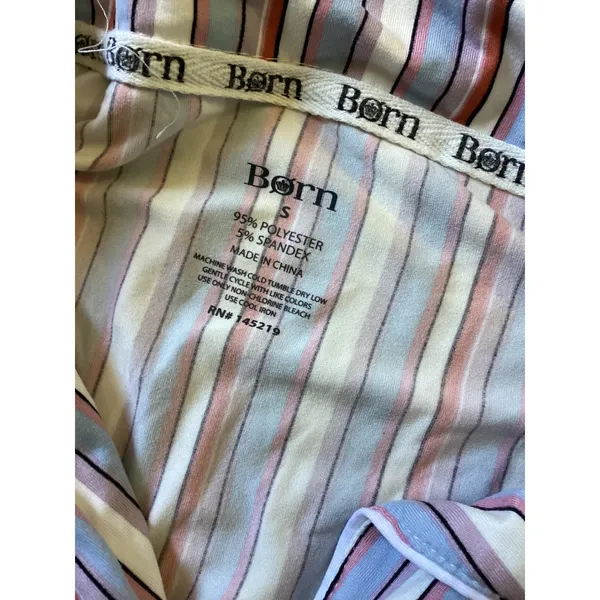 Born Womens Pajama Top Small Blue Orange Striped Button Down Short Sleeve Sleep - Image 2