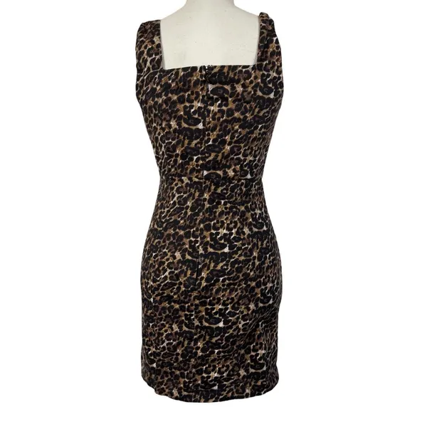 Leopard Print Mini Dress Womens XS Brown Black Square Neck Bodycon Stretch Y2K - Image 5