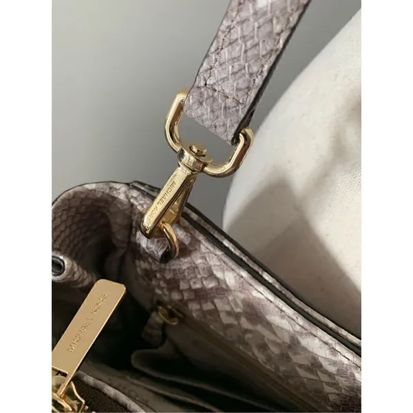 Michael Kors Beige Python Embossed Leather Satchel - Image 3
